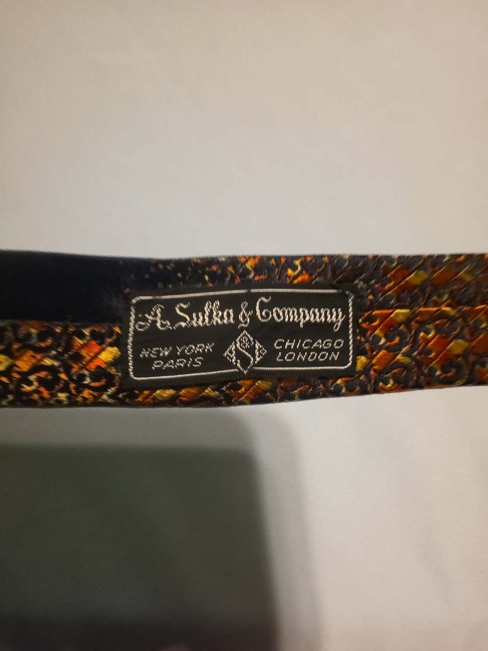 A. Sulka & Company Vintage Geometric Silk Necktie Orange & Black
